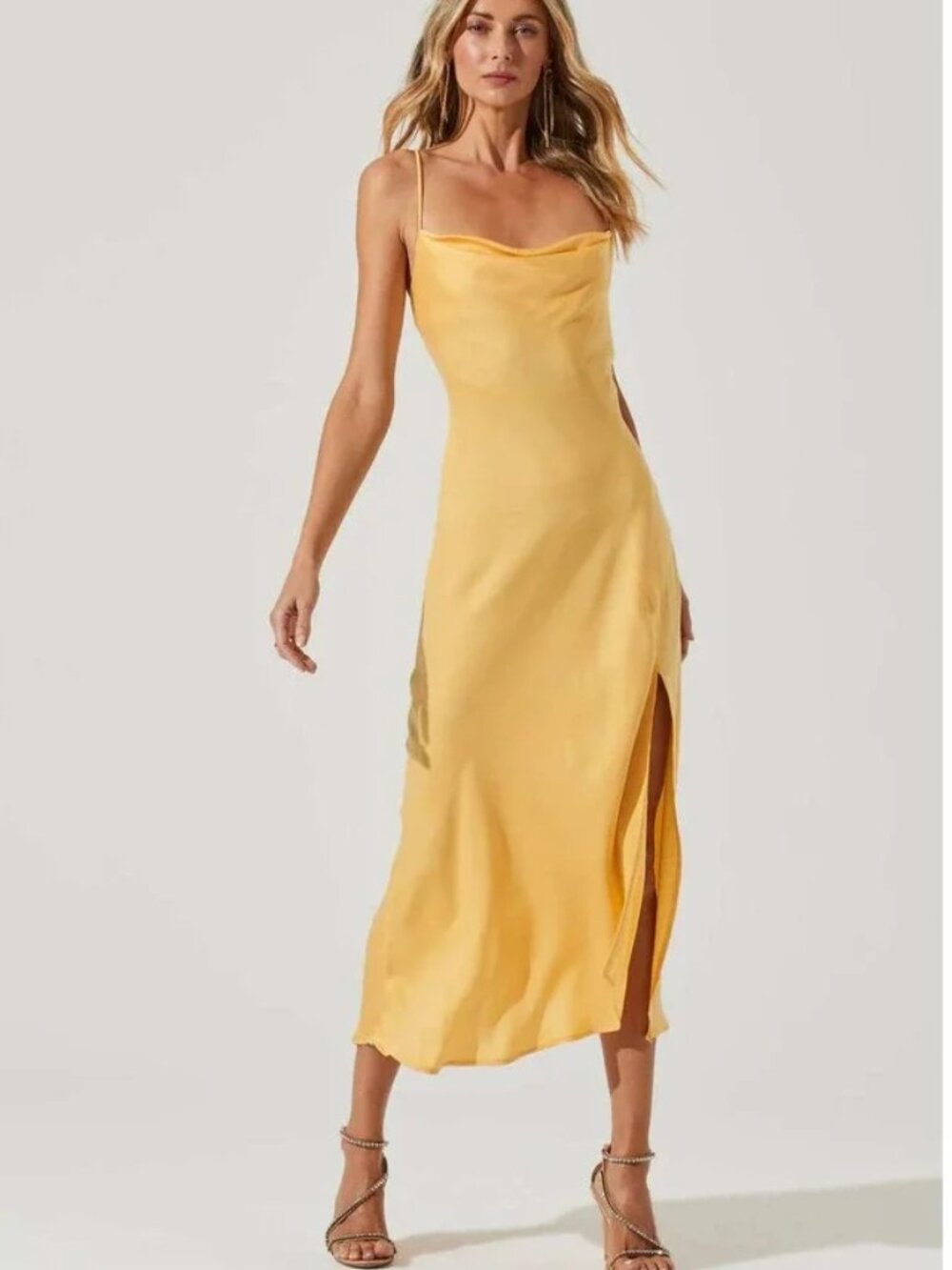 ASTR the‎ Label Gaia Cowl Slip Dress, Lemon Yellow, Sz Large